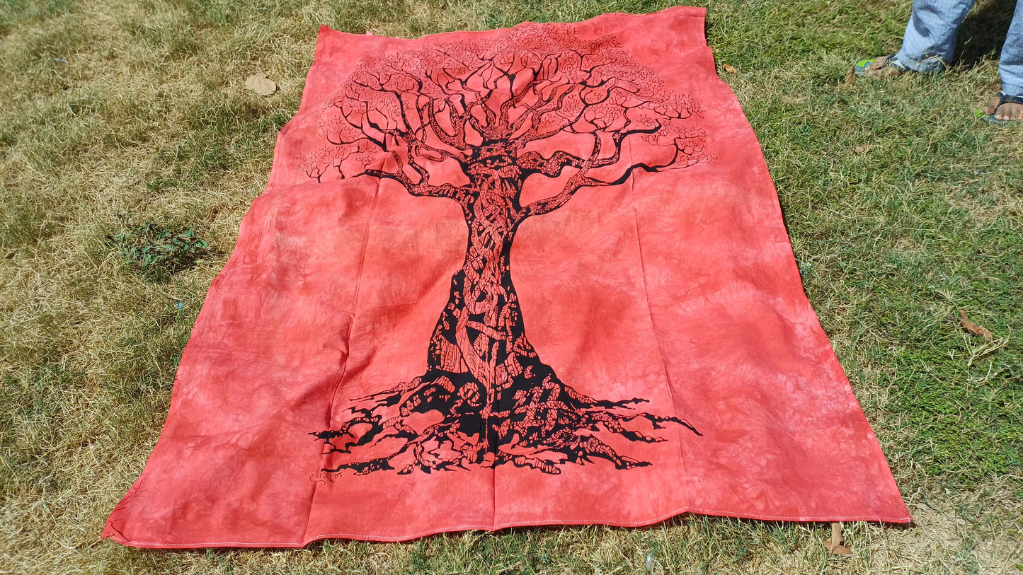 Natural Multi-Color Tie-Dyed Handprinted Tree of Life Rainbow Tapestry,Living Room Decor,Spiritual Wall Hanging,Zen Meditation Wall Art