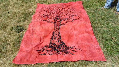 Natural Multi-Color Tie-Dyed Handprinted Tree of Life Rainbow Tapestry,Living Room Decor,Spiritual Wall Hanging,Zen Meditation Wall Art
