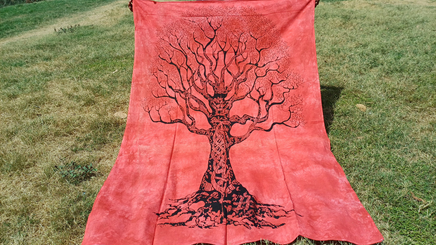 Natural Multi-Color Tie-Dyed Handprinted Tree of Life Rainbow Tapestry,Living Room Decor,Spiritual Wall Hanging,Zen Meditation Wall Art
