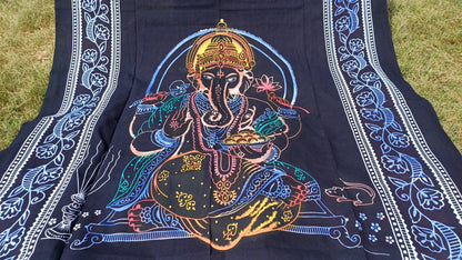 Natural Multi-Color Hindu God Lord Ganesh Tie-Dye Handprinted Cotton Cloth Wall Tapestry,Spiritual Wall Hanging,Zen Yoga Meditation Tapestry