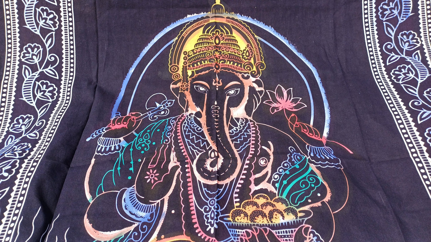 Natural Multi-Color Hindu God Lord Ganesh Tie-Dye Handprinted Cotton Cloth Wall Tapestry,Spiritual Wall Hanging,Zen Yoga Meditation Tapestry