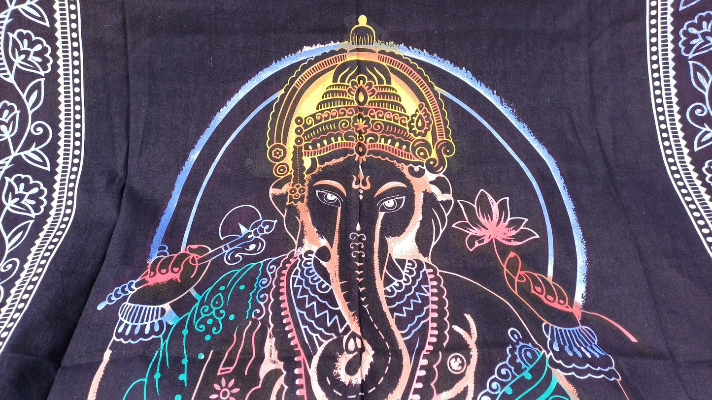 Natural Multi-Color Hindu God Lord Ganesh Tie-Dye Handprinted Cotton Cloth Wall Tapestry,Spiritual Wall Hanging,Zen Yoga Meditation Tapestry