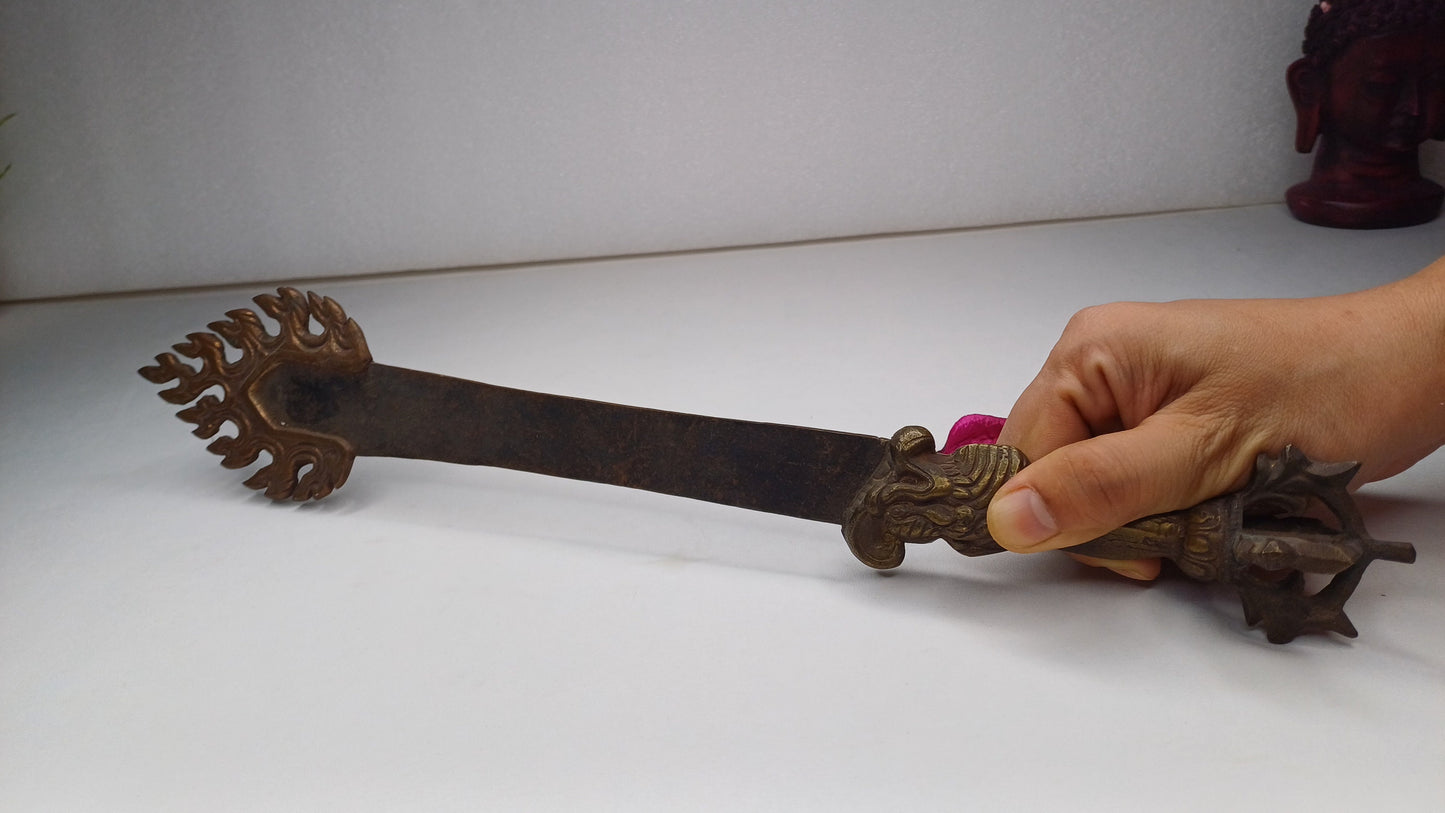 Antique Rare Authentic Buddhist Iron Wisdom Fire Ceremonial Manjushri Sword,Sacred Buddhist Blade,Tantric Buddhist Knife,Buddhist Artifact