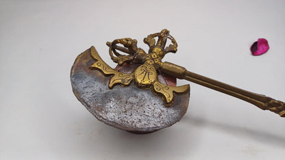 Antique Rare Authentic Handmade Tibetan Buddhist Ritual Brass Prashu Vajra Dorje Axe,Sacred Tibetan Tantric  Ceremonial  Weapon Blade