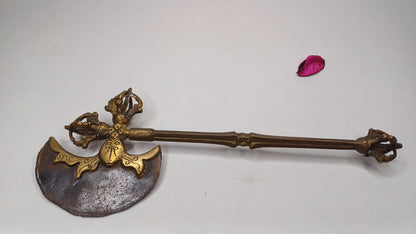 Antique Rare Authentic Handmade Tibetan Buddhist Ritual Brass Prashu Vajra Dorje Axe,Sacred Tibetan Tantric  Ceremonial  Weapon Blade