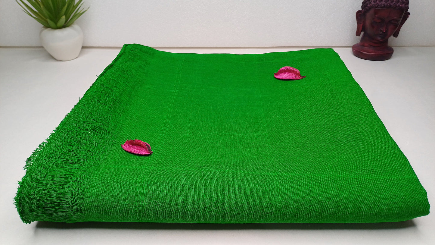 Large Traditional Handwoven GREEN Tibetan Buddhist Raw Eri Silk Meditation Shawl,Buddhist Silk Shawl,Tantric Meditation Wrap,Lama Silk Zen