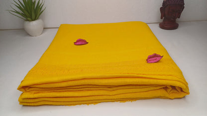 AHIMSA X-Large Traditional Handwoven Yellow Tibetan Buddhist Tantrik Raw Eri Silk Meditation Shawl,Buddhist Silk Zen,Peace Silk Prayer Wrap