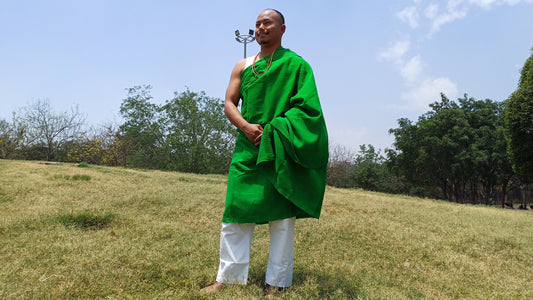 Large Traditional Handwoven GREEN Tibetan Buddhist Raw Eri Silk Meditation Shawl,Buddhist Silk Shawl,Tantric Meditation Wrap,Lama Silk Zen