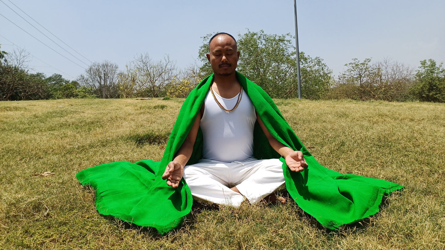 Large Traditional Handwoven GREEN Tibetan Buddhist Raw Eri Silk Meditation Shawl,Buddhist Silk Shawl,Tantric Meditation Wrap,Lama Silk Zen
