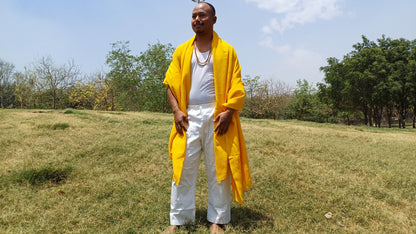 AHIMSA X-Large Traditional Handwoven Yellow Tibetan Buddhist Tantrik Raw Eri Silk Meditation Shawl,Buddhist Silk Zen,Peace Silk Prayer Wrap