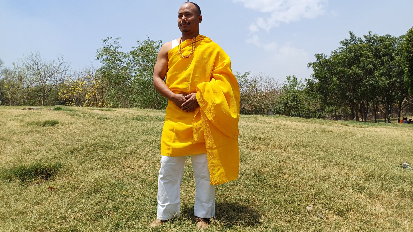 AHIMSA X-Large Traditional Handwoven Yellow Tibetan Buddhist Tantrik Raw Eri Silk Meditation Shawl,Buddhist Silk Zen,Peace Silk Prayer Wrap