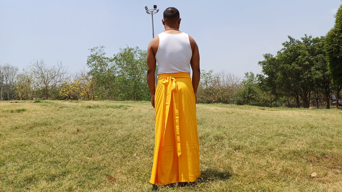 Layman Unisex Yellow Tibetan Buddhist Meditation Skirt,Half Chuba Wrap-Around Cotton Meditation Cloth,Monastry Style Spiritual Lower Robe