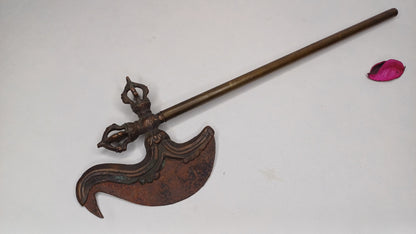 Antique Rare Authentic Buddhist Ritual Wand Khatvanga Axe With Vajra Dorje Top,Sacred Tibetan Tantric Khatvanga Ceremonial  Weapon Blade