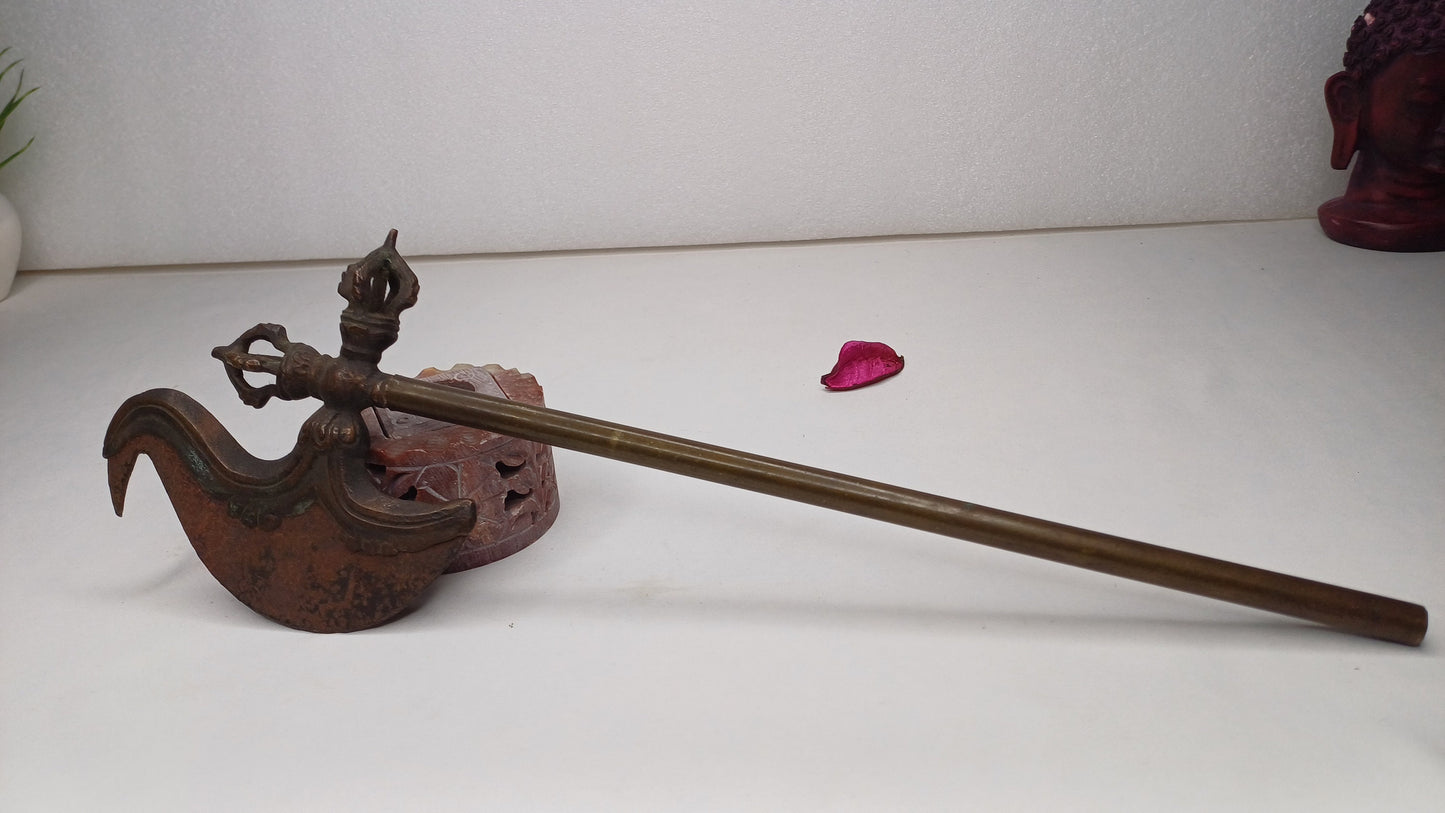 Antique Rare Authentic Buddhist Ritual Wand Khatvanga Axe With Vajra Dorje Top,Sacred Tibetan Tantric Khatvanga Ceremonial  Weapon Blade
