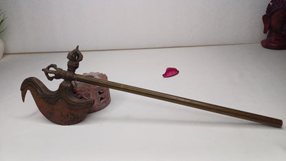 Antique Rare Authentic Buddhist Ritual Wand Khatvanga Axe With Vajra Dorje Top,Sacred Tibetan Tantric Khatvanga Ceremonial  Weapon Blade