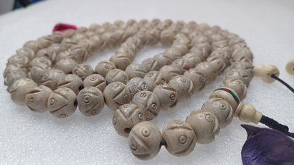 108 Large White Hand-Carved Kapala Ethical Yak Bone Protection Prayer Mala,Tibetan Buddhist Rosary,Yak Bone Necklace,Tibetan Bone Beads