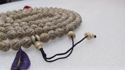 108 Large White Hand-Carved Kapala Ethical Yak Bone Protection Prayer Mala,Tibetan Buddhist Rosary,Yak Bone Necklace,Tibetan Bone Beads