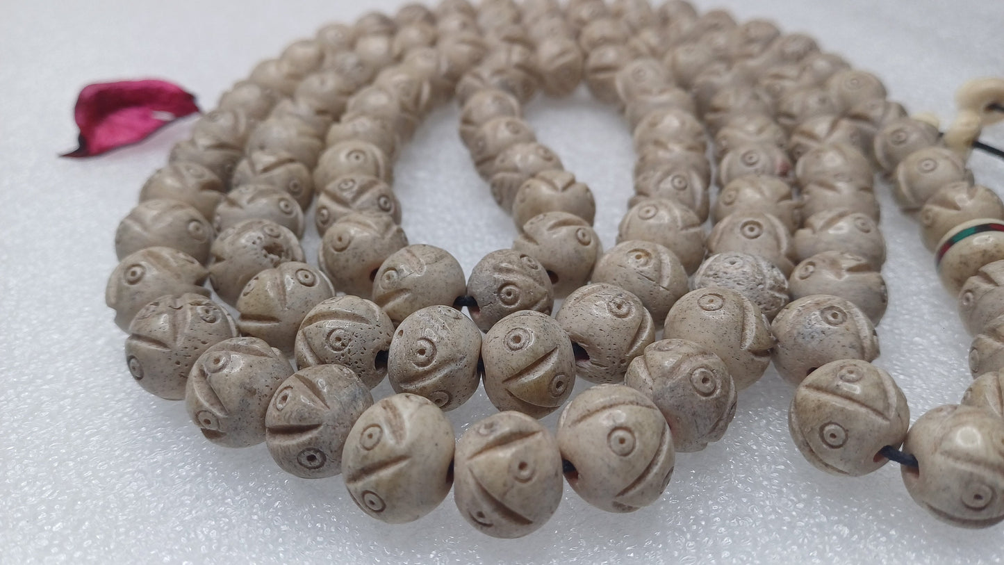 108 Large White Hand-Carved Kapala Ethical Yak Bone Protection Prayer Mala,Tibetan Buddhist Rosary,Yak Bone Necklace,Tibetan Bone Beads