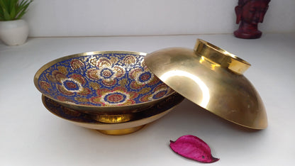 Decorative Handcrafted Floral Brass Ritual Prayer Offering Bowl,Handmade Brass Bowl  with Flower Embossed Design,Brass Altar Decor/Bowl