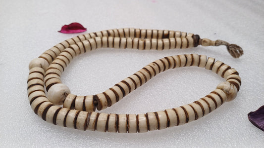 Antique 108 Beads Gandhara Hand-carved Original Yak Bone,Tibetan Buddhist Prayer Beads,Vintage Rosary Mala,Disk Shaped Yak Kapala Bone Mala