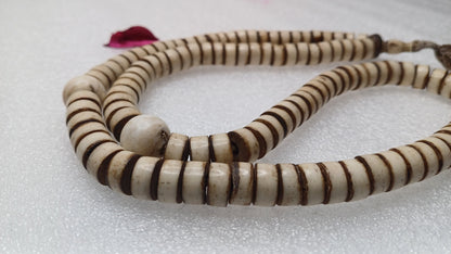 108 12mm Antique Gandhara Hand-carved Original Yak Bone Tibetan Buddhist Prayer Beads,Vintage Rosary Mala,Disk Shaped Yak Kapala Bone Mala
