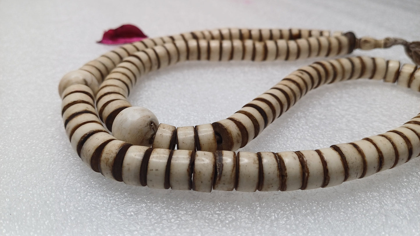 Antique 108 Beads Gandhara Hand-carved Original Yak Bone,Tibetan Buddhist Prayer Beads,Vintage Rosary Mala,Disk Shaped Yak Kapala Bone Mala
