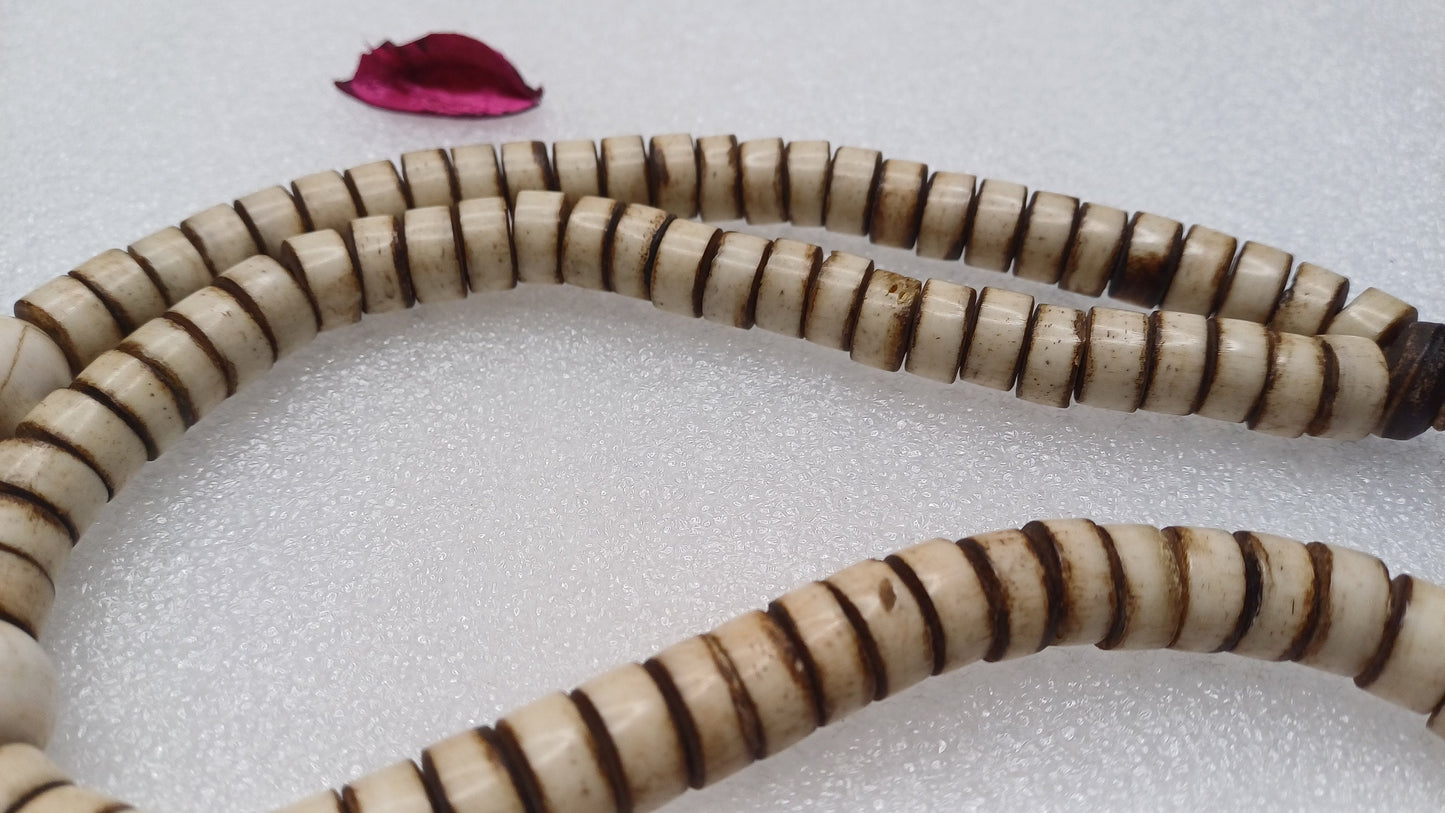 Antique 108 Beads Gandhara Hand-carved Original Yak Bone,Tibetan Buddhist Prayer Beads,Vintage Rosary Mala,Disk Shaped Yak Kapala Bone Mala