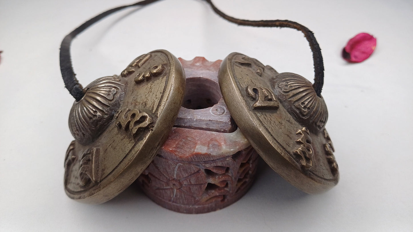 Vintage Rare Authentic Tibetan Mantra OM MANI Carved Tibetan Tingsha Bells,Handmade Tibetan Buddhist Ritual Cymbal,Yoga Sound Healing Tool