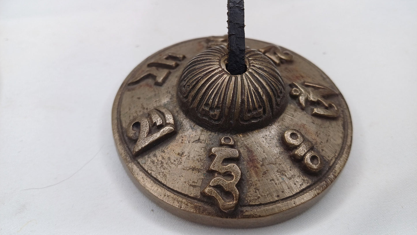 Vintage Rare Authentic Tibetan Mantra OM MANI Carved Tibetan Tingsha Bells,Handmade Tibetan Buddhist Ritual Cymbal,Yoga Sound Healing Tool