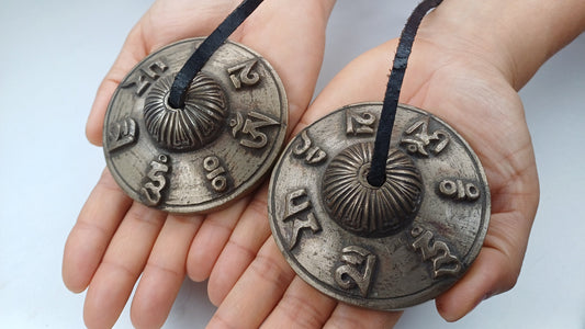 Vintage Rare Authentic Tibetan Mantra OM MANI Carved Tibetan Tingsha Bells,Handmade Tibetan Buddhist Ritual Cymbal,Yoga Sound Healing Tool