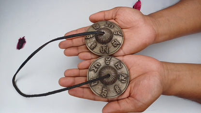 Vintage Rare Authentic Tibetan Mantra OM MANI Carved Tibetan Tingsha Bells,Handmade Tibetan Buddhist Ritual Cymbal,Yoga Sound Healing Tool