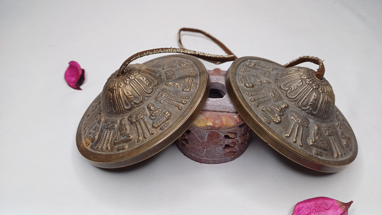 Vintage Rare Authentic Large Size Buddha Carved Tibetan Tingsha Bells,Handmade Tibetan Buddhist Ritual Cymbal,Yoga Sound Healing Tool