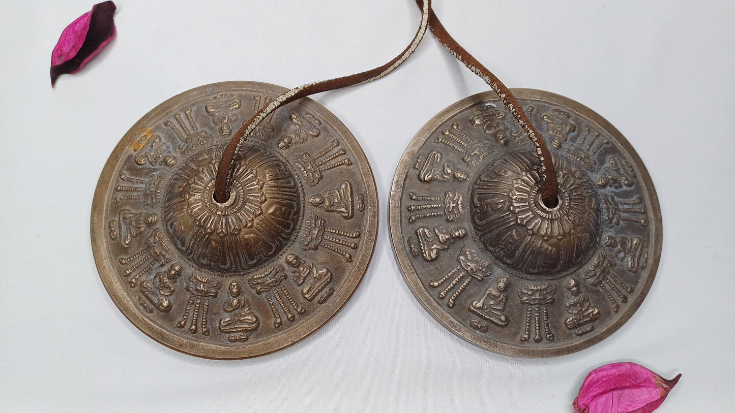 Vintage Rare Authentic Large Size Buddha Carved Tibetan Tingsha Bells,Handmade Tibetan Buddhist Ritual Cymbal,Yoga Sound Healing Tool