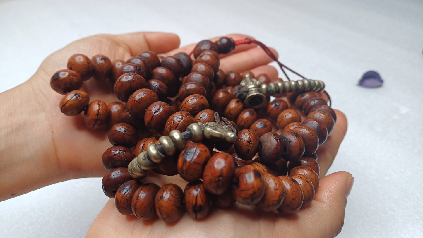 12mm 108 Genuine Antique Darked Phoenix One Eye Bodhi Seeds Mala,Antique Buddhist Prayer Mala,Tibetan Bodhi Beads,Nepali Bodhi Japa Rosary