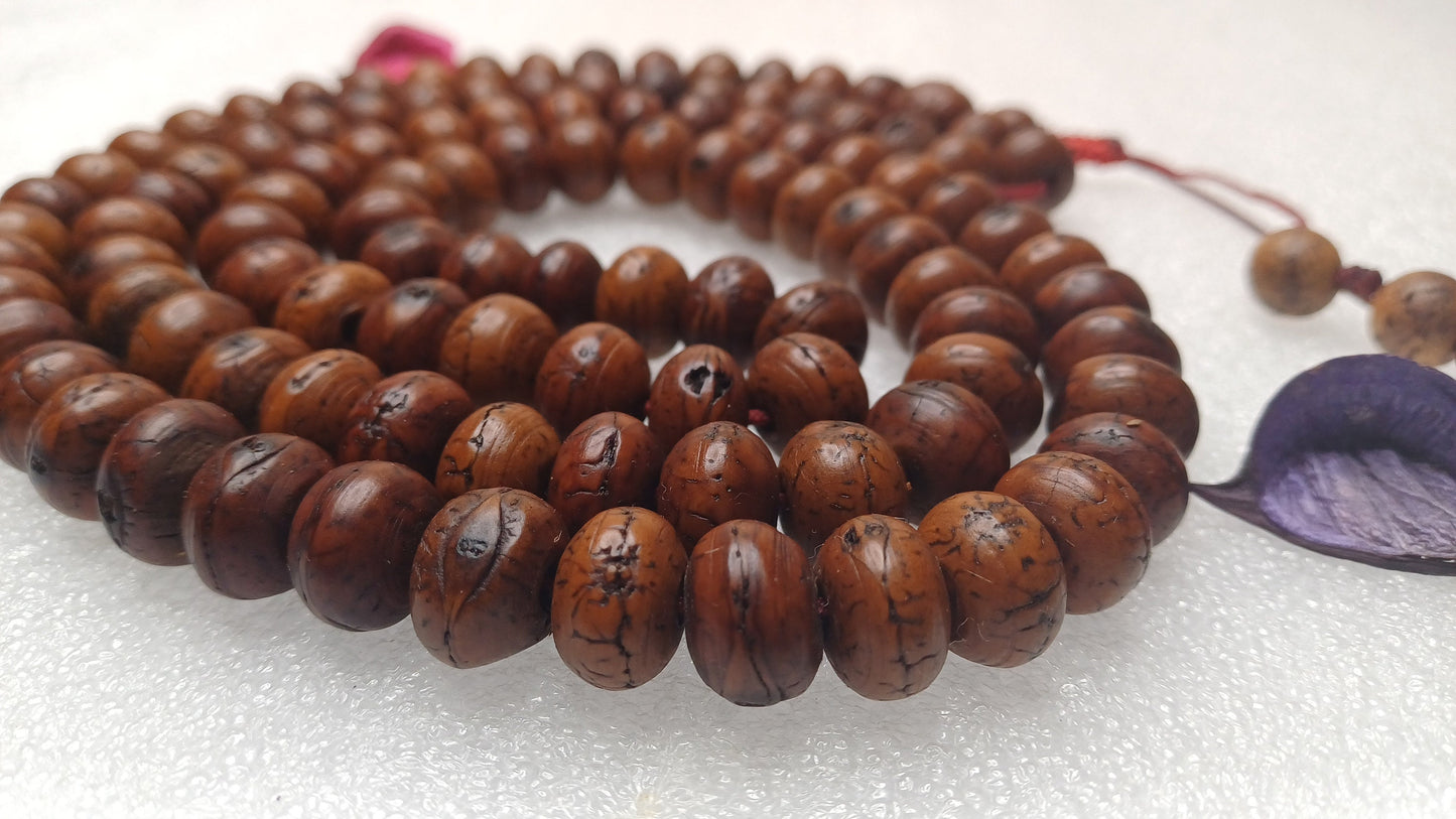 12mm 108 Genuine Vintage Old Darked Phoenix One Eye Bodhi Seeds Mala,Old Buddhist Prayer Mala,Tibetan Bodhi Beads,Nepali Bodhi Japa Rosary