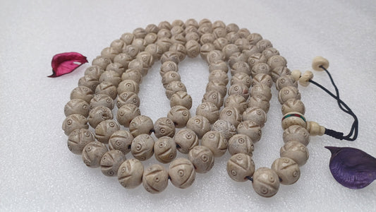 108 Large White Hand-Carved Kapala Ethical Yak Bone Protection Prayer Mala,Tibetan Buddhist Rosary,Yak Bone Necklace,Tibetan Bone Beads