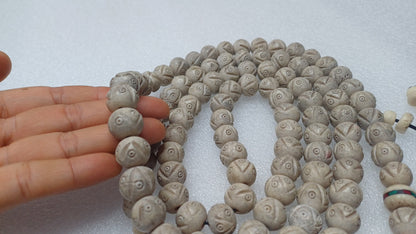 108 Large White Hand-Carved Kapala Ethical Yak Bone Protection Prayer Mala,Tibetan Buddhist Rosary,Yak Bone Necklace,Tibetan Bone Beads