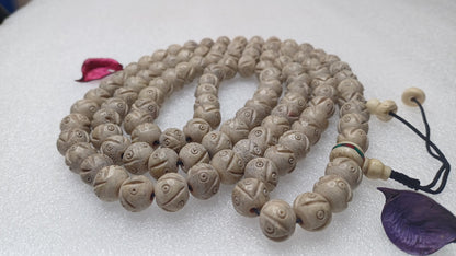 108 Large White Hand-Carved Kapala Ethical Yak Bone Protection Prayer Mala,Tibetan Buddhist Rosary,Yak Bone Necklace,Tibetan Bone Beads