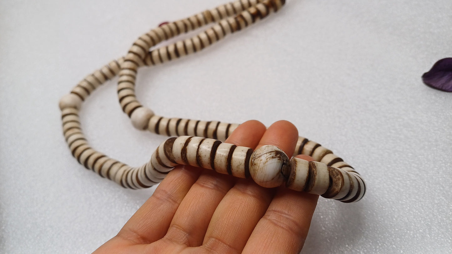 Antique 108 Beads Gandhara Hand-carved Original Yak Bone,Tibetan Buddhist Prayer Beads,Vintage Rosary Mala,Disk Shaped Yak Kapala Bone Mala