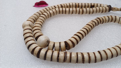 Antique 108 Beads Gandhara Hand-carved Original Yak Bone,Tibetan Buddhist Prayer Beads,Vintage Rosary Mala,Disk Shaped Yak Kapala Bone Mala