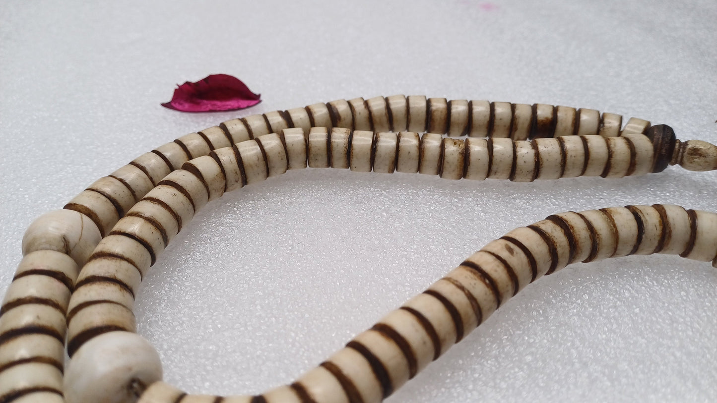 Antique 108 Beads Gandhara Hand-carved Original Yak Bone,Tibetan Buddhist Prayer Beads,Vintage Rosary Mala,Disk Shaped Yak Kapala Bone Mala