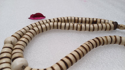 Antique 108 Beads Gandhara Hand-carved Original Yak Bone,Tibetan Buddhist Prayer Beads,Vintage Rosary Mala,Disk Shaped Yak Kapala Bone Mala