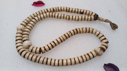 108 12mm Antique Gandhara Hand-carved Original Yak Bone Tibetan Buddhist Prayer Beads,Vintage Rosary Mala,Disk Shaped Yak Kapala Bone Mala