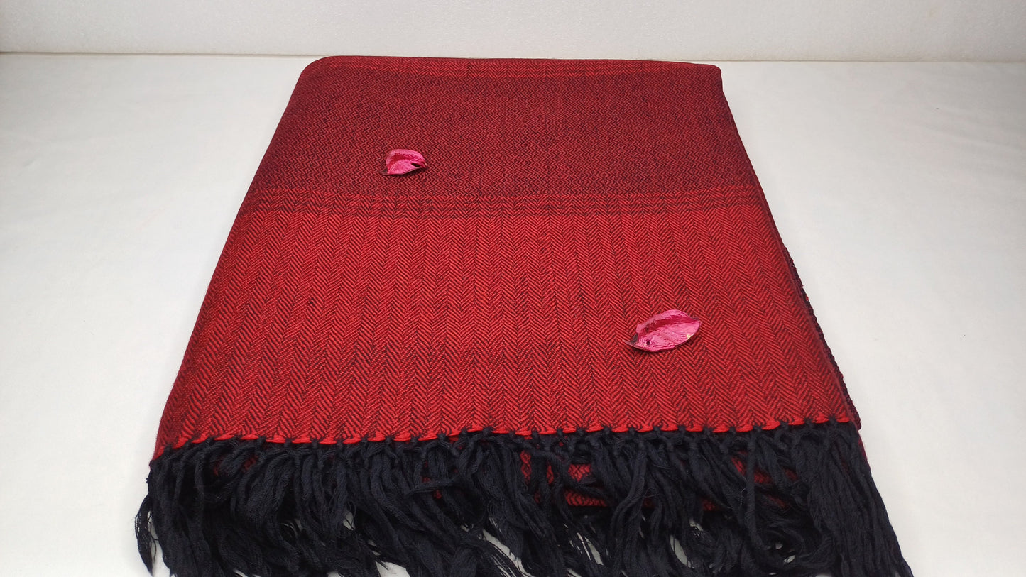 MAHAKAAL X-Large Handwoven Stripe Design Burgundy Red Buddhist Pure Himalayan SheepW ool Meditation Shawl/Wrap/Zen,Himalayan Prayer Blanket