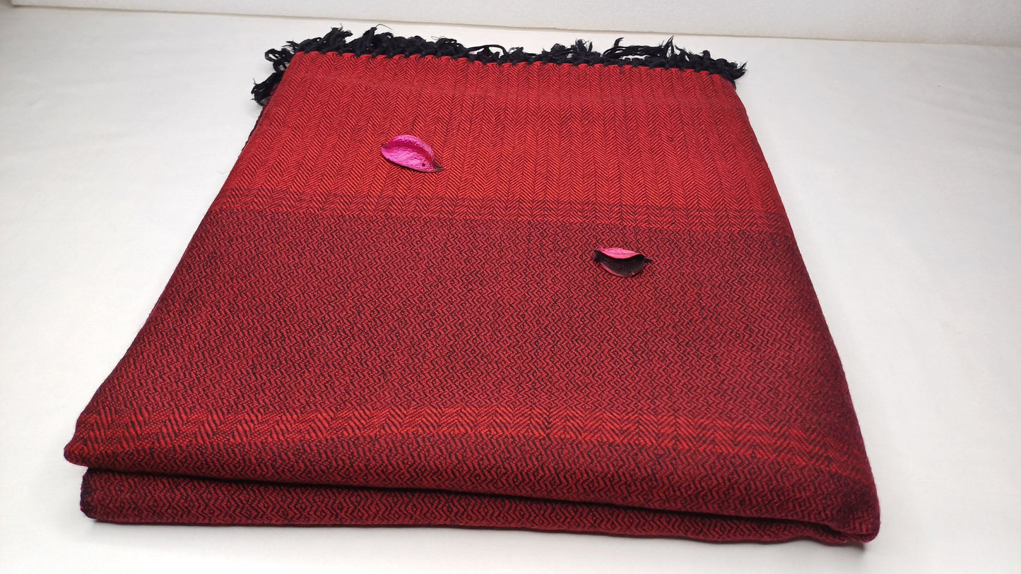 MAHAKAAL X-Large Handwoven Stripe Design Burgundy Red Buddhist Pure Himalayan SheepW ool Meditation Shawl/Wrap/Zen,Himalayan Prayer Blanket