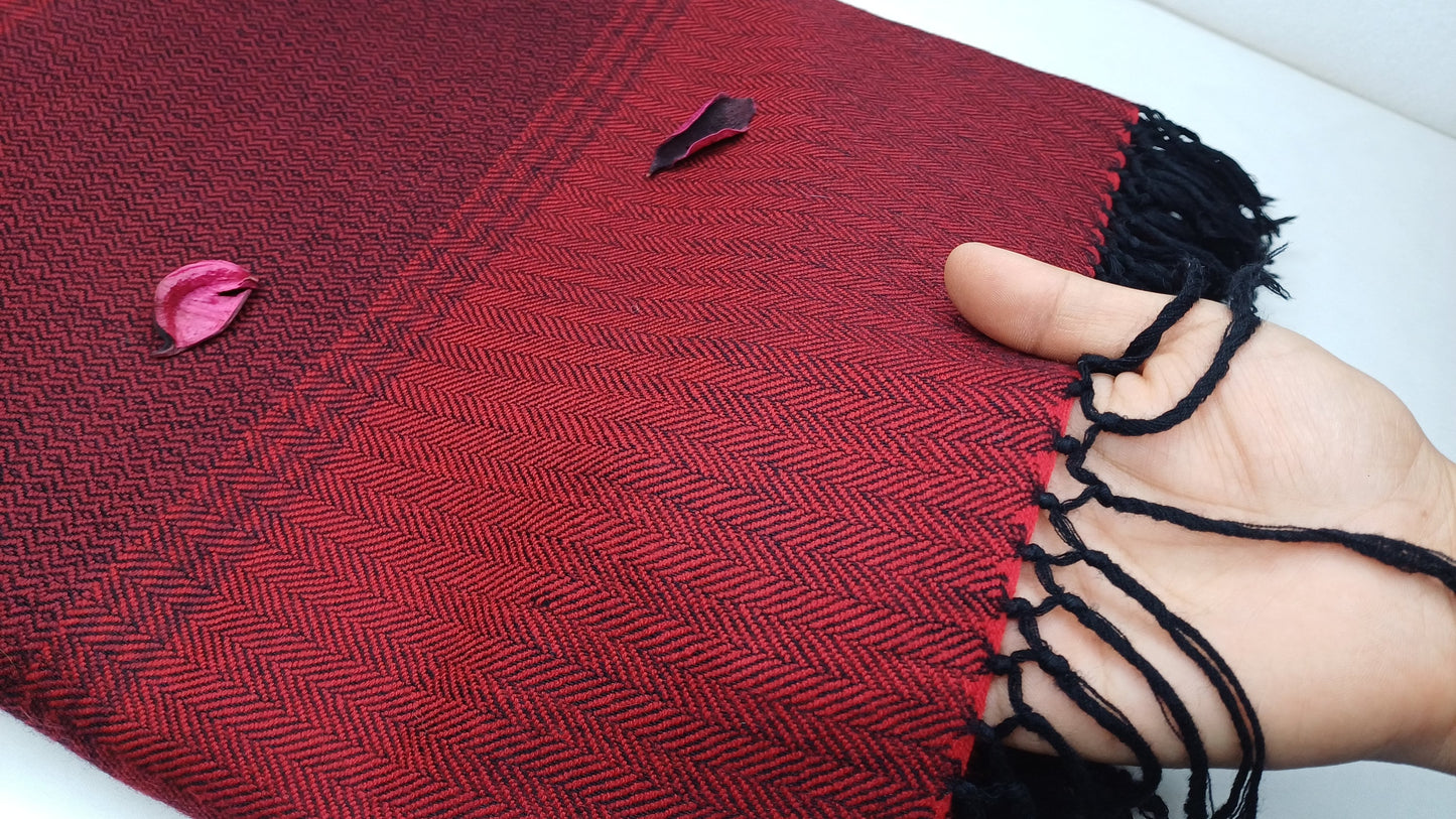 MAHAKAAL X-Large Handwoven Stripe Design Burgundy Red Buddhist Pure Himalayan SheepW ool Meditation Shawl/Wrap/Zen,Himalayan Prayer Blanket