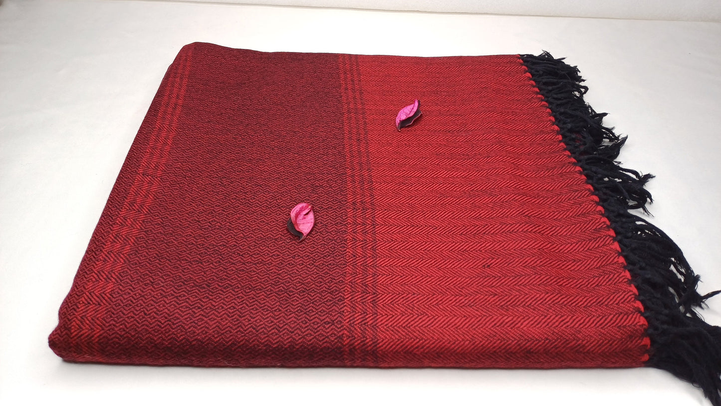 MAHAKAAL X-Large Handwoven Stripe Design Burgundy Red Buddhist Pure Himalayan SheepW ool Meditation Shawl/Wrap/Zen,Himalayan Prayer Blanket