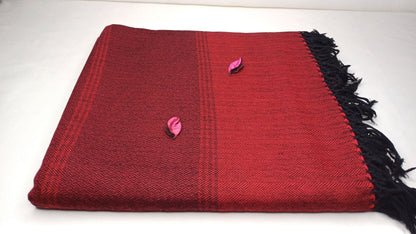 MAHAKAAL X-Large Handwoven Stripe Design Burgundy Red Buddhist Pure Himalayan SheepW ool Meditation Shawl/Wrap/Zen,Himalayan Prayer Blanket