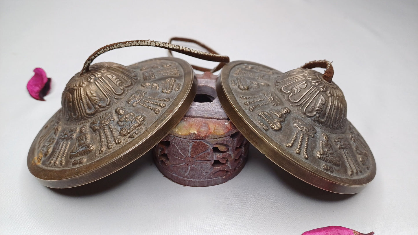Vintage Rare Authentic Large Size Buddha Carved Tibetan Tingsha Bells,Handmade Tibetan Buddhist Ritual Cymbal,Yoga Sound Healing Tool