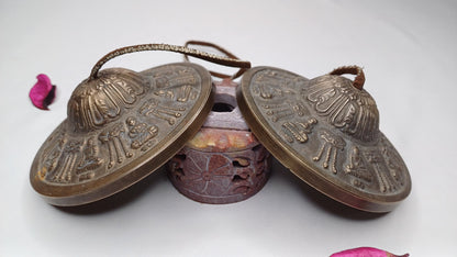 Vintage Rare Authentic Large Size Buddha Carved Tibetan Tingsha Bells,Handmade Tibetan Buddhist Ritual Cymbal,Yoga Sound Healing Tool